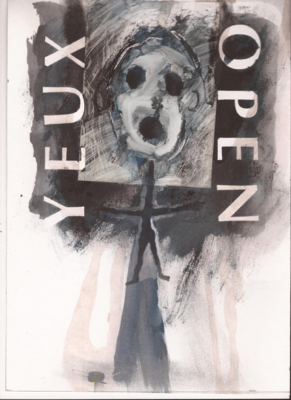 ldessin le cri 2015 les yeux grands ouverts dessin noir et blanc avec texte la peur